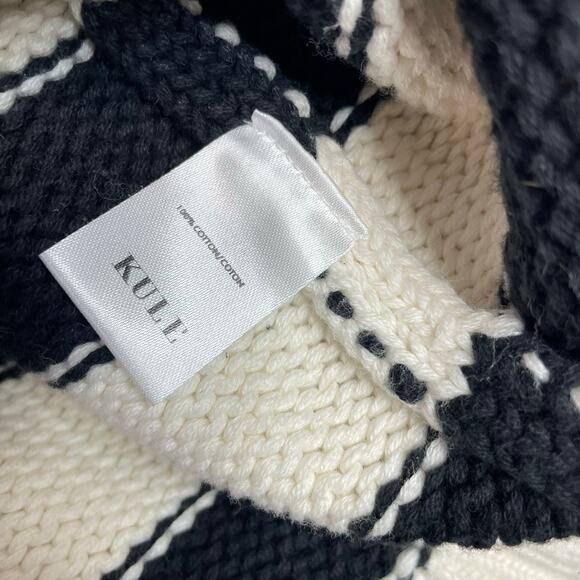 Kule The Matey Cream Black Stripe Chunky Cotton Knit Zip Collar Sweater womens S - Picture 14 of 17